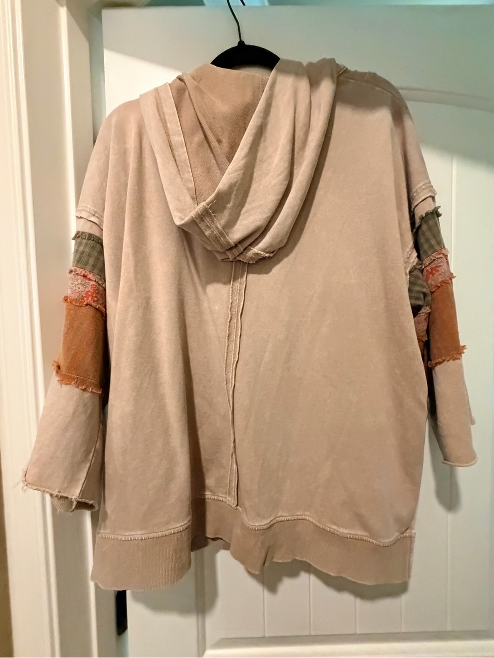 easel Women's Patchwork Hoodie in Beige with Olive and Rust Accents - Picture 6 of 6